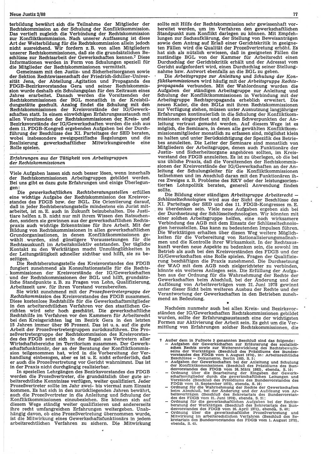 Neue Justiz (NJ), Zeitschrift für sozialistisches Recht und Gesetzlichkeit [Deutsche Demokratische Republik (DDR)], 42. Jahrgang 1988, Seite 77 (NJ DDR 1988, S. 77)