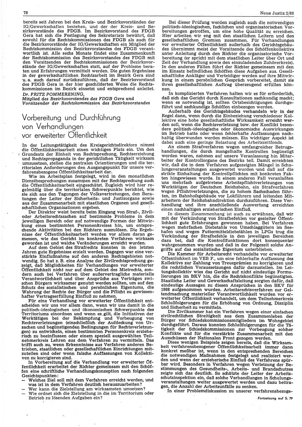 Neue Justiz (NJ), Zeitschrift für sozialistisches Recht und Gesetzlichkeit [Deutsche Demokratische Republik (DDR)], 42. Jahrgang 1988, Seite 78 (NJ DDR 1988, S. 78)