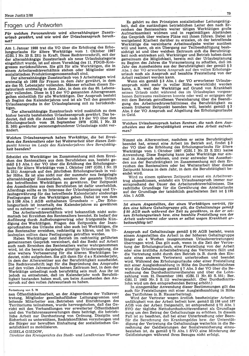 Neue Justiz (NJ), Zeitschrift für sozialistisches Recht und Gesetzlichkeit [Deutsche Demokratische Republik (DDR)], 42. Jahrgang 1988, Seite 79 (NJ DDR 1988, S. 79)