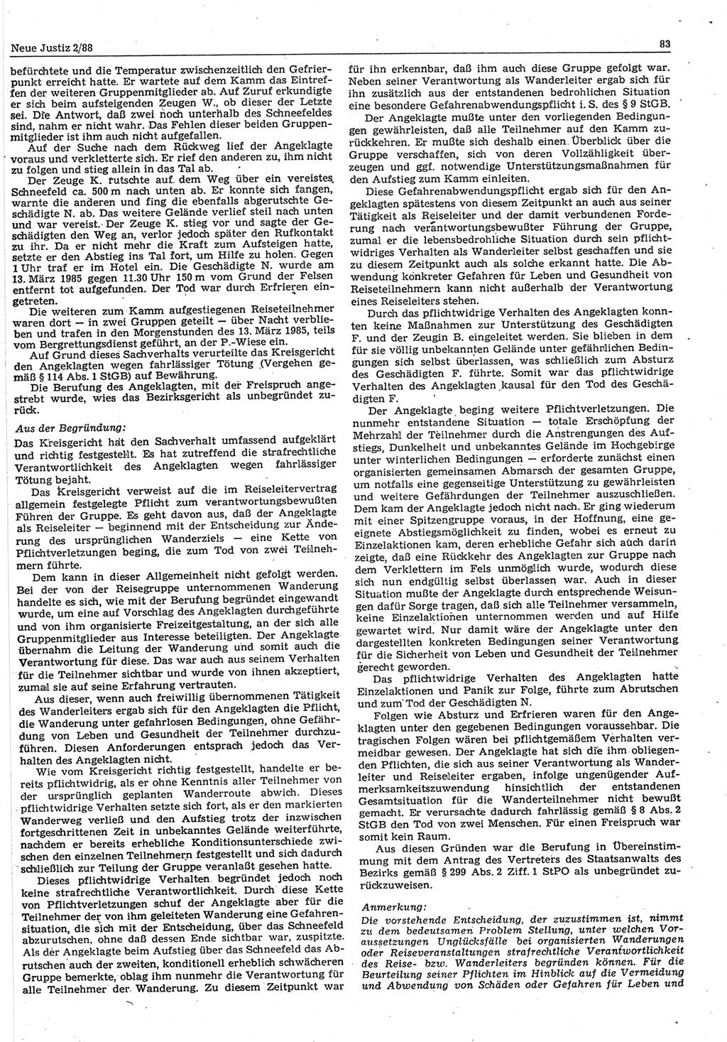 Neue Justiz (NJ), Zeitschrift für sozialistisches Recht und Gesetzlichkeit [Deutsche Demokratische Republik (DDR)], 42. Jahrgang 1988, Seite 83 (NJ DDR 1988, S. 83)