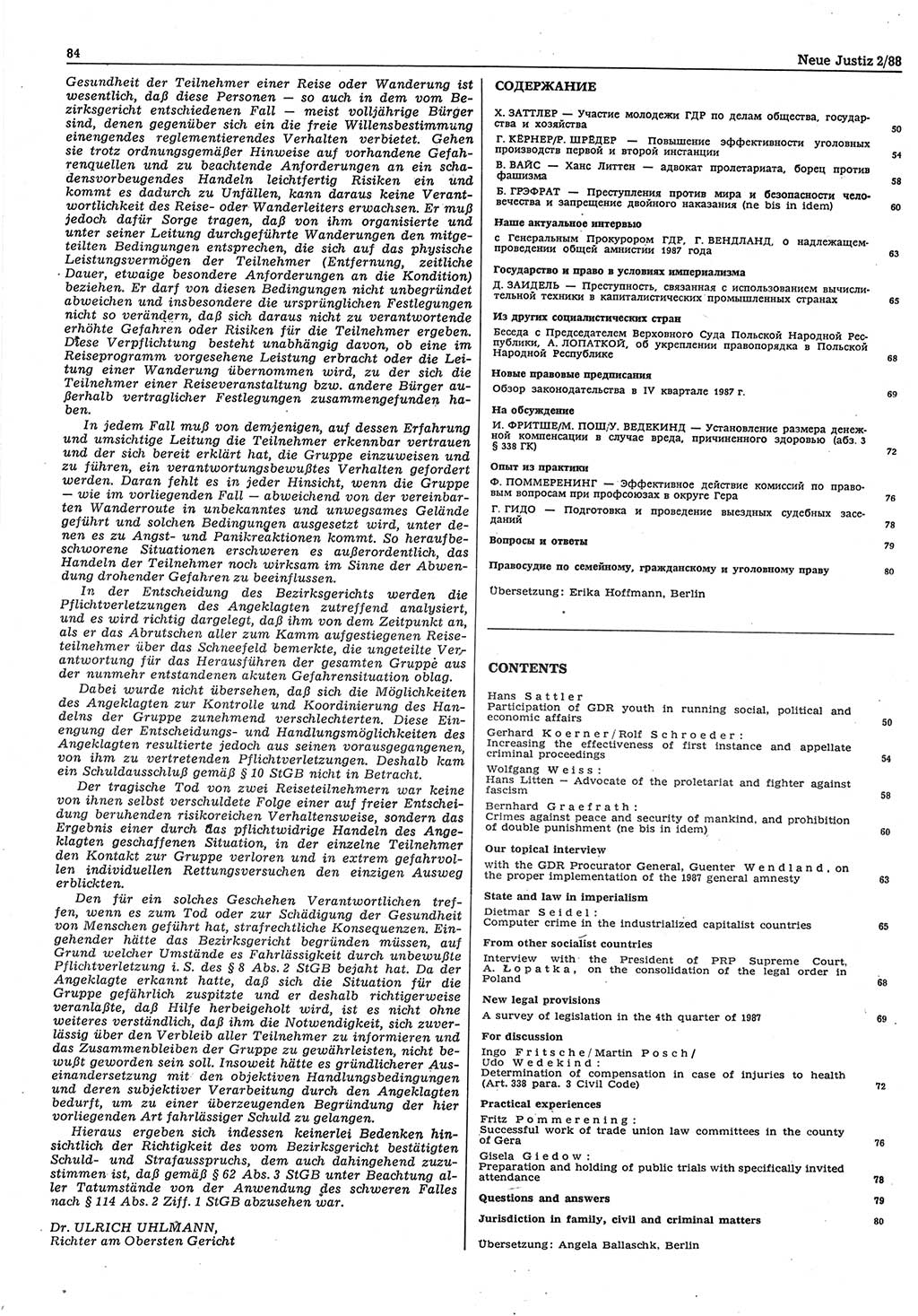 Neue Justiz (NJ), Zeitschrift für sozialistisches Recht und Gesetzlichkeit [Deutsche Demokratische Republik (DDR)], 42. Jahrgang 1988, Seite 84 (NJ DDR 1988, S. 84)