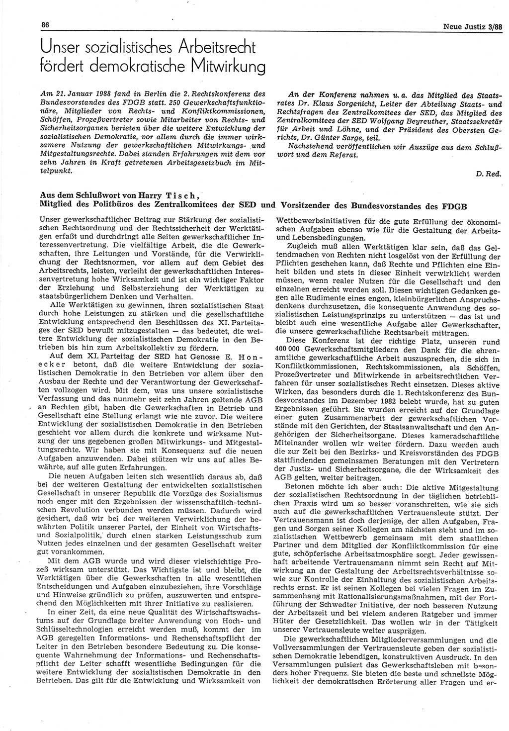 Neue Justiz (NJ), Zeitschrift für sozialistisches Recht und Gesetzlichkeit [Deutsche Demokratische Republik (DDR)], 42. Jahrgang 1988, Seite 86 (NJ DDR 1988, S. 86)