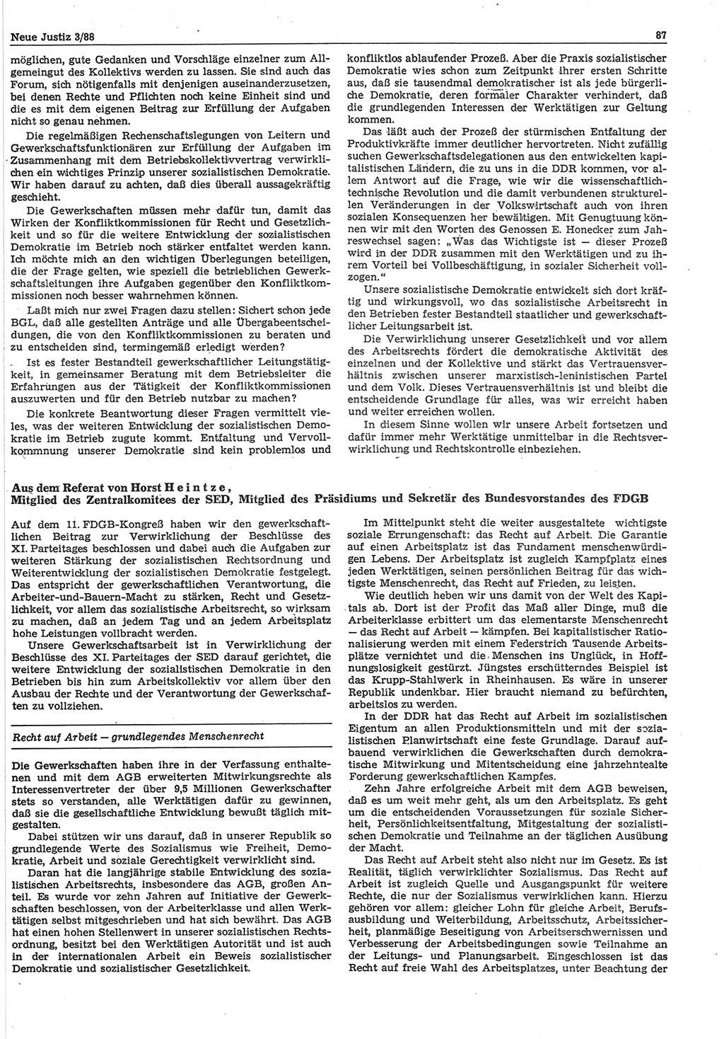 Neue Justiz (NJ), Zeitschrift für sozialistisches Recht und Gesetzlichkeit [Deutsche Demokratische Republik (DDR)], 42. Jahrgang 1988, Seite 87 (NJ DDR 1988, S. 87)