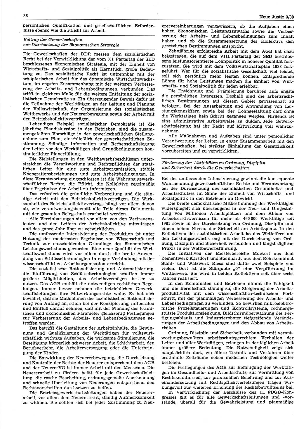 Neue Justiz (NJ), Zeitschrift für sozialistisches Recht und Gesetzlichkeit [Deutsche Demokratische Republik (DDR)], 42. Jahrgang 1988, Seite 88 (NJ DDR 1988, S. 88)