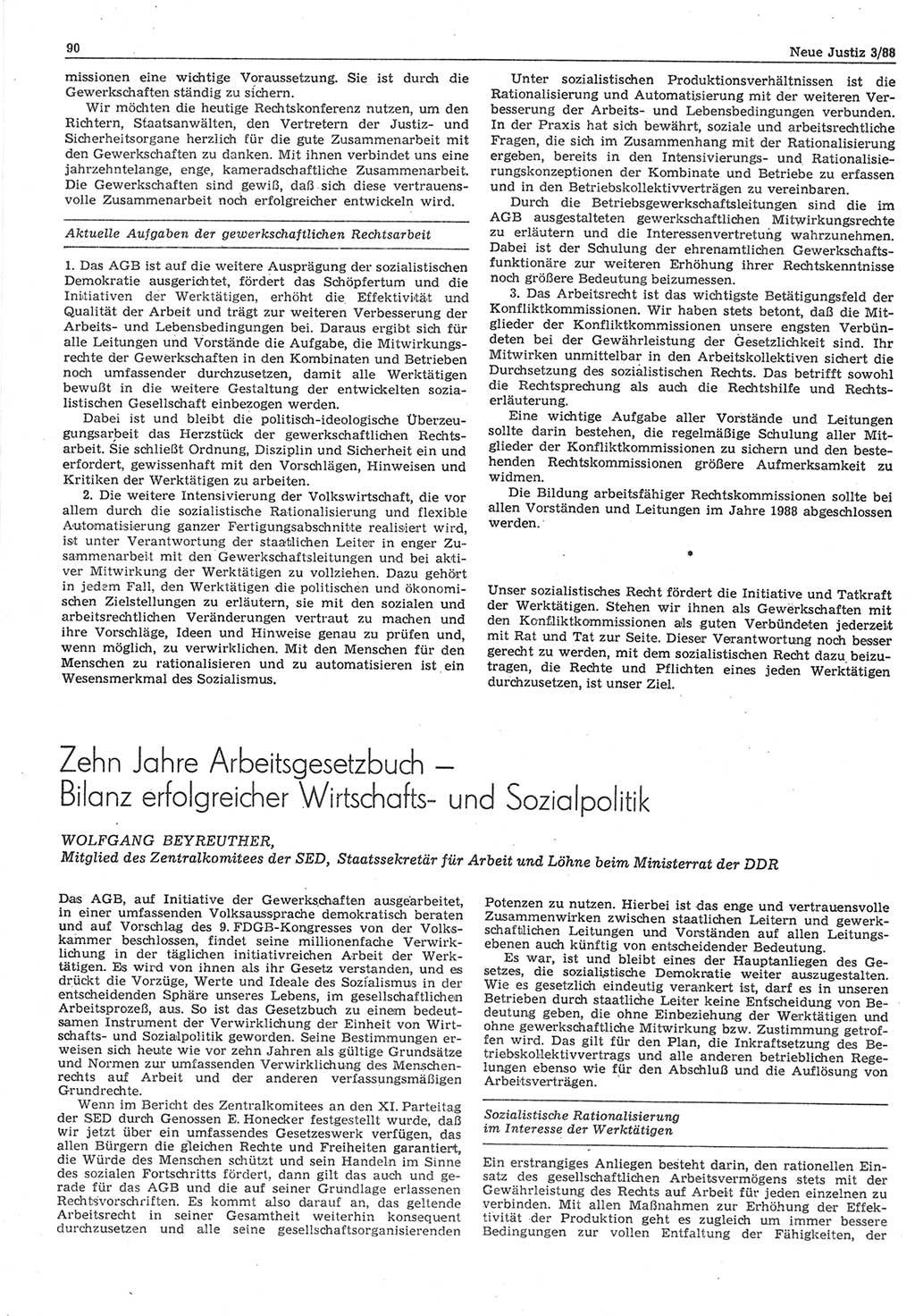Neue Justiz (NJ), Zeitschrift für sozialistisches Recht und Gesetzlichkeit [Deutsche Demokratische Republik (DDR)], 42. Jahrgang 1988, Seite 90 (NJ DDR 1988, S. 90)