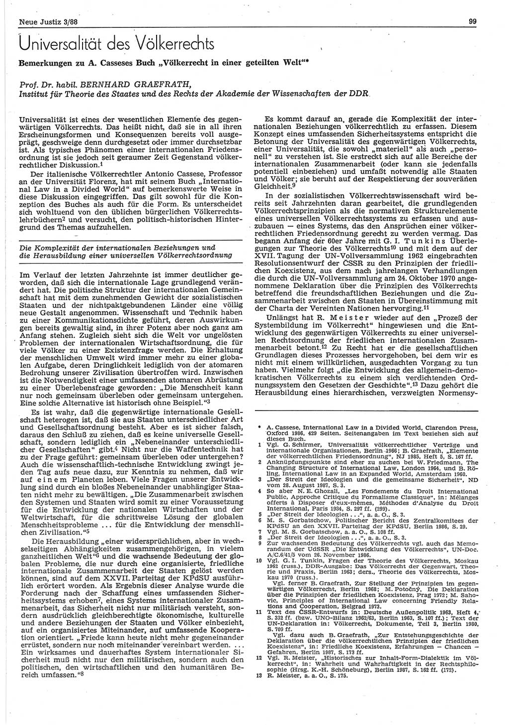 Neue Justiz (NJ), Zeitschrift für sozialistisches Recht und Gesetzlichkeit [Deutsche Demokratische Republik (DDR)], 42. Jahrgang 1988, Seite 99 (NJ DDR 1988, S. 99)