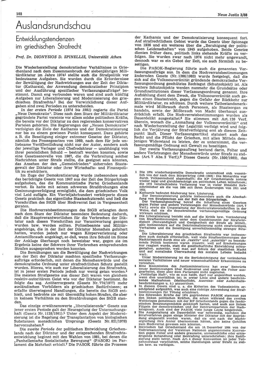 Neue Justiz (NJ), Zeitschrift für sozialistisches Recht und Gesetzlichkeit [Deutsche Demokratische Republik (DDR)], 42. Jahrgang 1988, Seite 102 (NJ DDR 1988, S. 102)