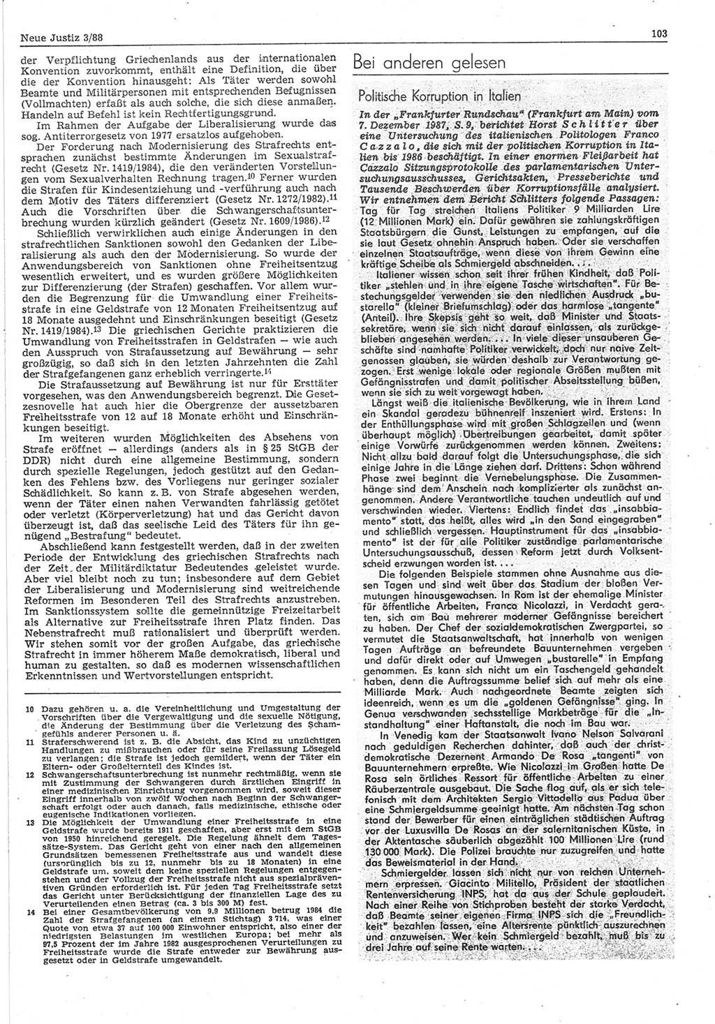 Neue Justiz (NJ), Zeitschrift für sozialistisches Recht und Gesetzlichkeit [Deutsche Demokratische Republik (DDR)], 42. Jahrgang 1988, Seite 103 (NJ DDR 1988, S. 103)