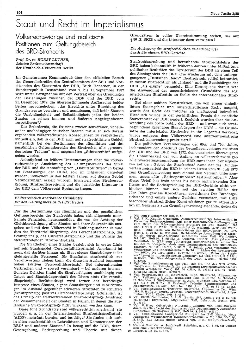 Neue Justiz (NJ), Zeitschrift für sozialistisches Recht und Gesetzlichkeit [Deutsche Demokratische Republik (DDR)], 42. Jahrgang 1988, Seite 104 (NJ DDR 1988, S. 104)