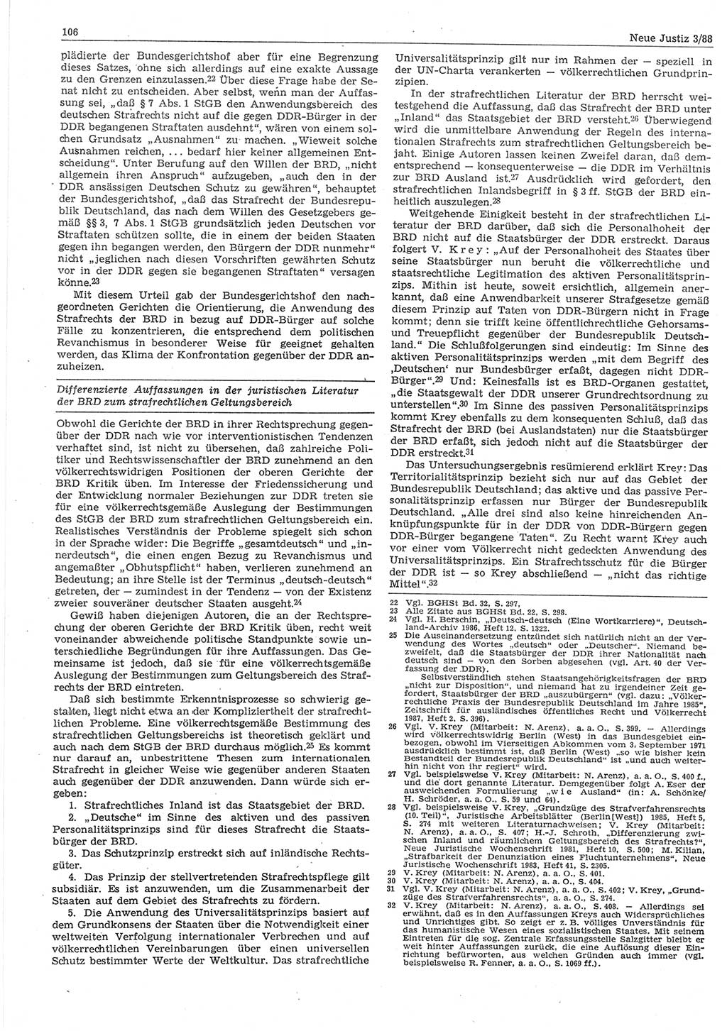 Neue Justiz (NJ), Zeitschrift für sozialistisches Recht und Gesetzlichkeit [Deutsche Demokratische Republik (DDR)], 42. Jahrgang 1988, Seite 106 (NJ DDR 1988, S. 106)