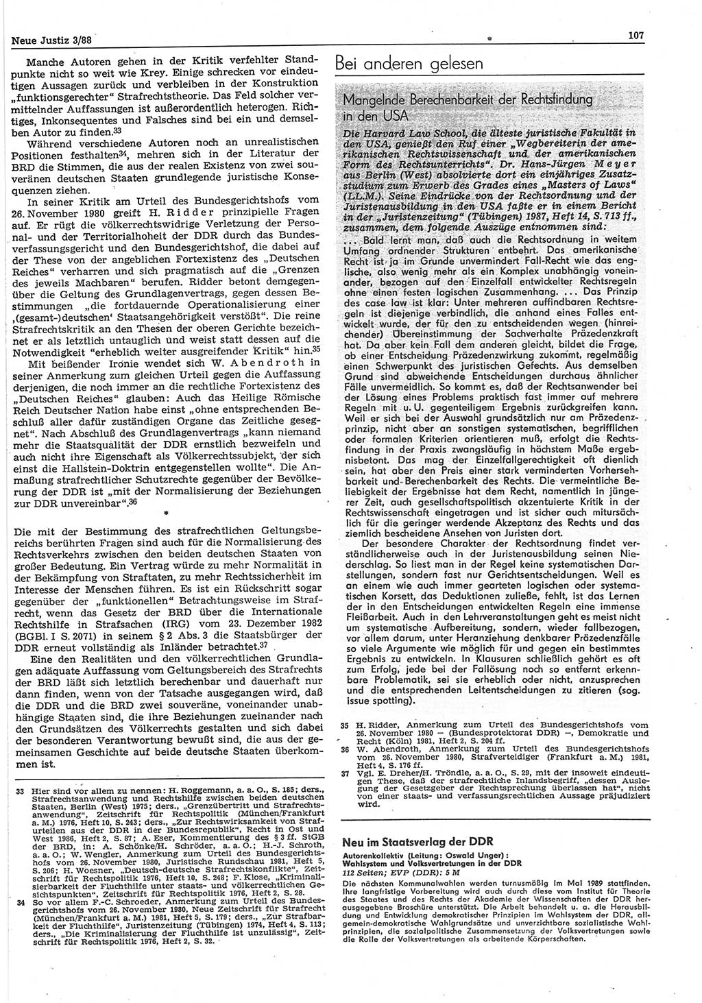 Neue Justiz (NJ), Zeitschrift für sozialistisches Recht und Gesetzlichkeit [Deutsche Demokratische Republik (DDR)], 42. Jahrgang 1988, Seite 107 (NJ DDR 1988, S. 107)