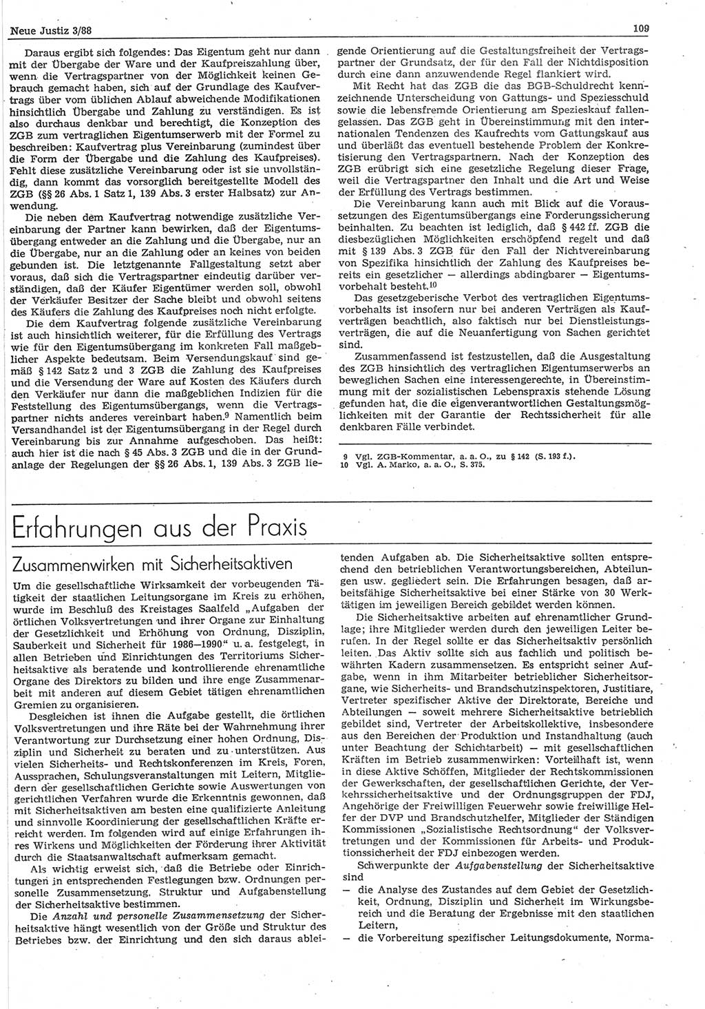 Neue Justiz (NJ), Zeitschrift für sozialistisches Recht und Gesetzlichkeit [Deutsche Demokratische Republik (DDR)], 42. Jahrgang 1988, Seite 109 (NJ DDR 1988, S. 109)