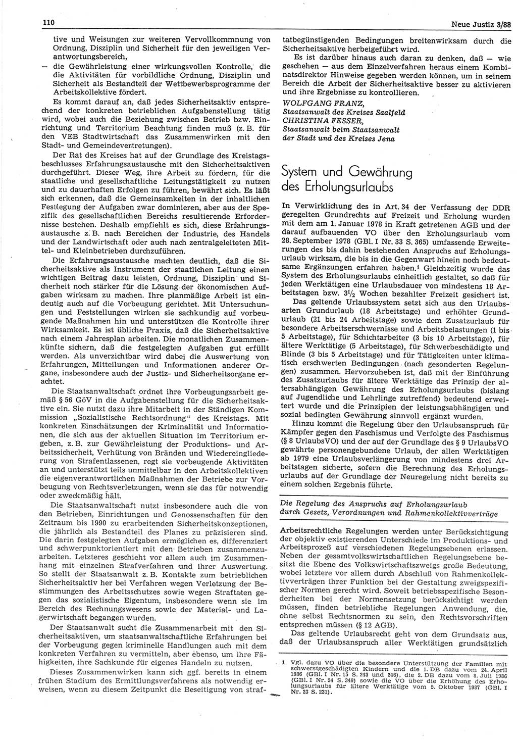 Neue Justiz (NJ), Zeitschrift für sozialistisches Recht und Gesetzlichkeit [Deutsche Demokratische Republik (DDR)], 42. Jahrgang 1988, Seite 110 (NJ DDR 1988, S. 110)