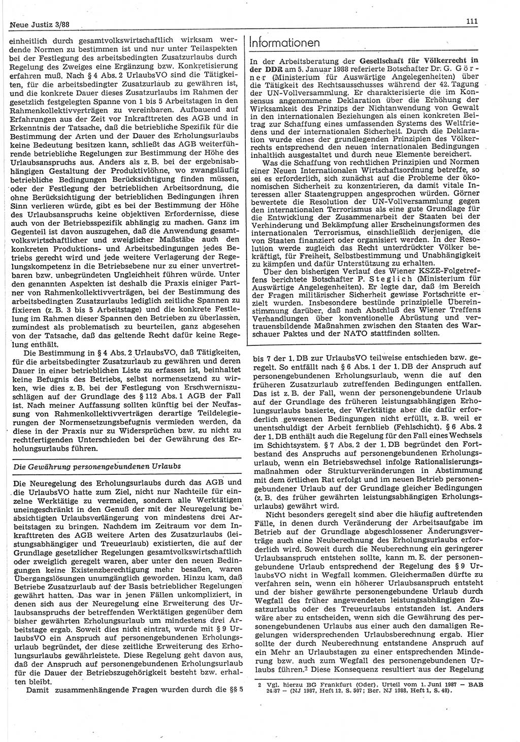 Neue Justiz (NJ), Zeitschrift für sozialistisches Recht und Gesetzlichkeit [Deutsche Demokratische Republik (DDR)], 42. Jahrgang 1988, Seite 111 (NJ DDR 1988, S. 111)