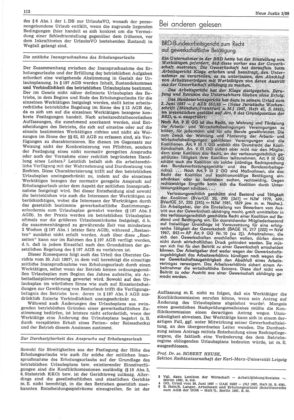 Neue Justiz (NJ), Zeitschrift für sozialistisches Recht und Gesetzlichkeit [Deutsche Demokratische Republik (DDR)], 42. Jahrgang 1988, Seite 112 (NJ DDR 1988, S. 112)
