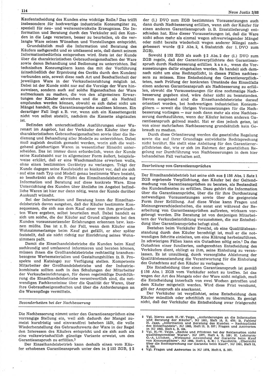 Neue Justiz (NJ), Zeitschrift für sozialistisches Recht und Gesetzlichkeit [Deutsche Demokratische Republik (DDR)], 42. Jahrgang 1988, Seite 114 (NJ DDR 1988, S. 114)