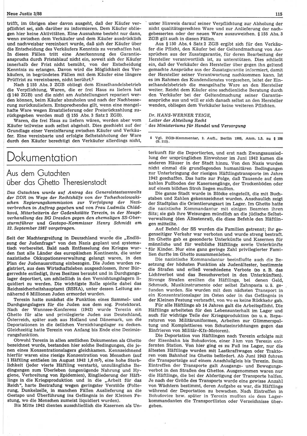 Neue Justiz (NJ), Zeitschrift für sozialistisches Recht und Gesetzlichkeit [Deutsche Demokratische Republik (DDR)], 42. Jahrgang 1988, Seite 115 (NJ DDR 1988, S. 115)