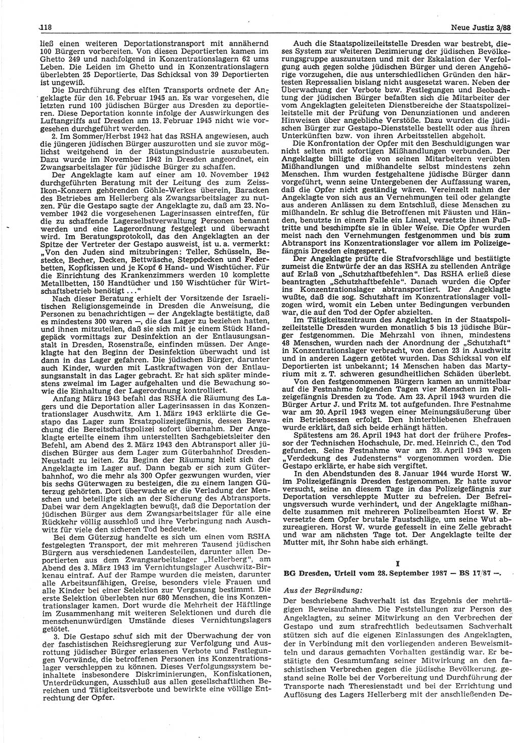 Neue Justiz (NJ), Zeitschrift für sozialistisches Recht und Gesetzlichkeit [Deutsche Demokratische Republik (DDR)], 42. Jahrgang 1988, Seite 118 (NJ DDR 1988, S. 118)