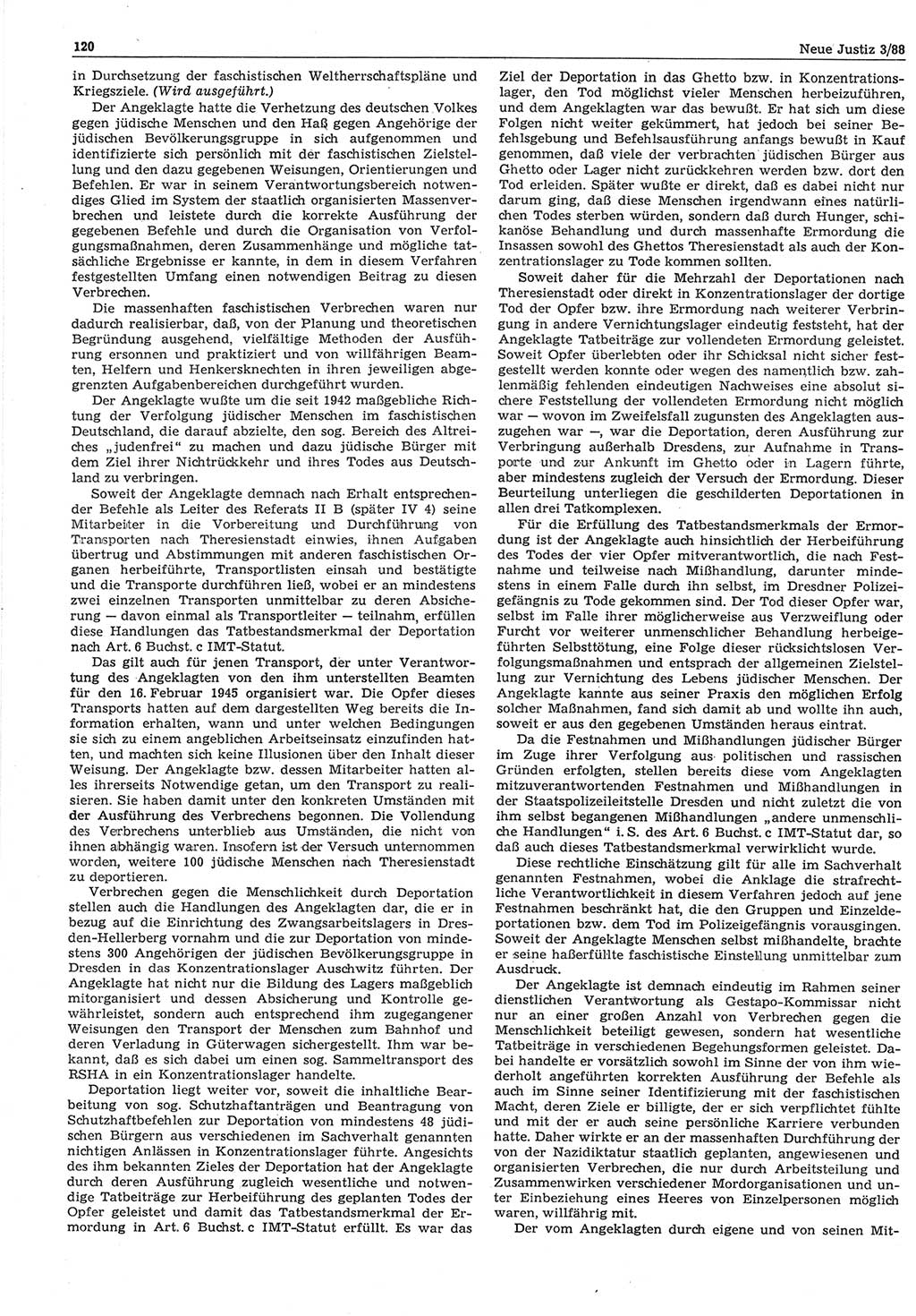 Neue Justiz (NJ), Zeitschrift für sozialistisches Recht und Gesetzlichkeit [Deutsche Demokratische Republik (DDR)], 42. Jahrgang 1988, Seite 120 (NJ DDR 1988, S. 120)