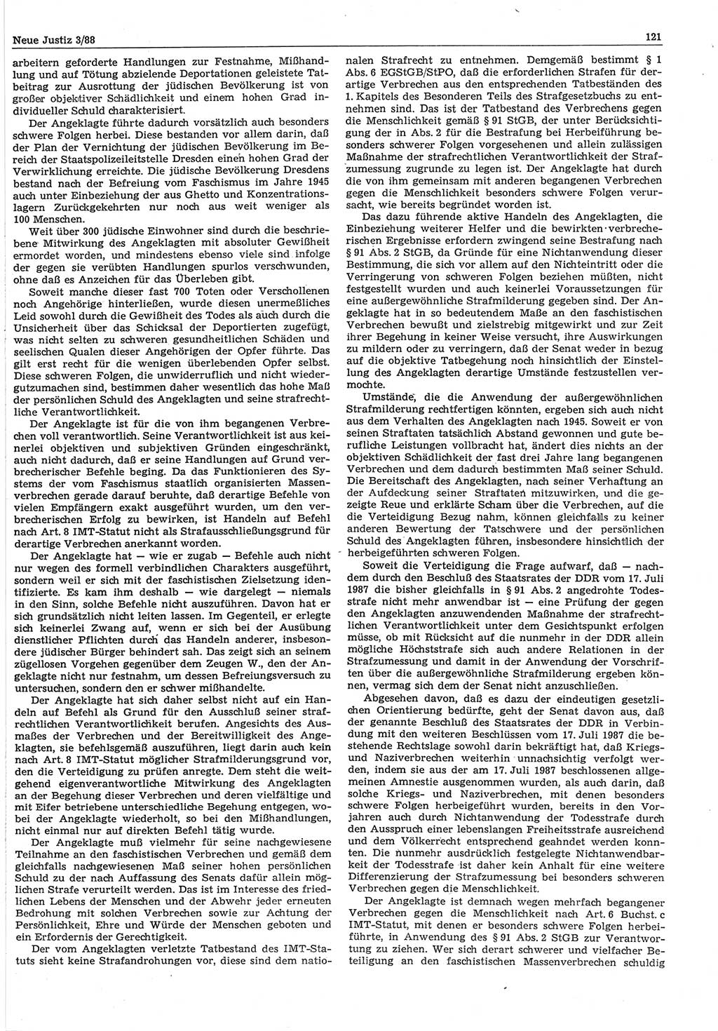 Neue Justiz (NJ), Zeitschrift für sozialistisches Recht und Gesetzlichkeit [Deutsche Demokratische Republik (DDR)], 42. Jahrgang 1988, Seite 121 (NJ DDR 1988, S. 121)
