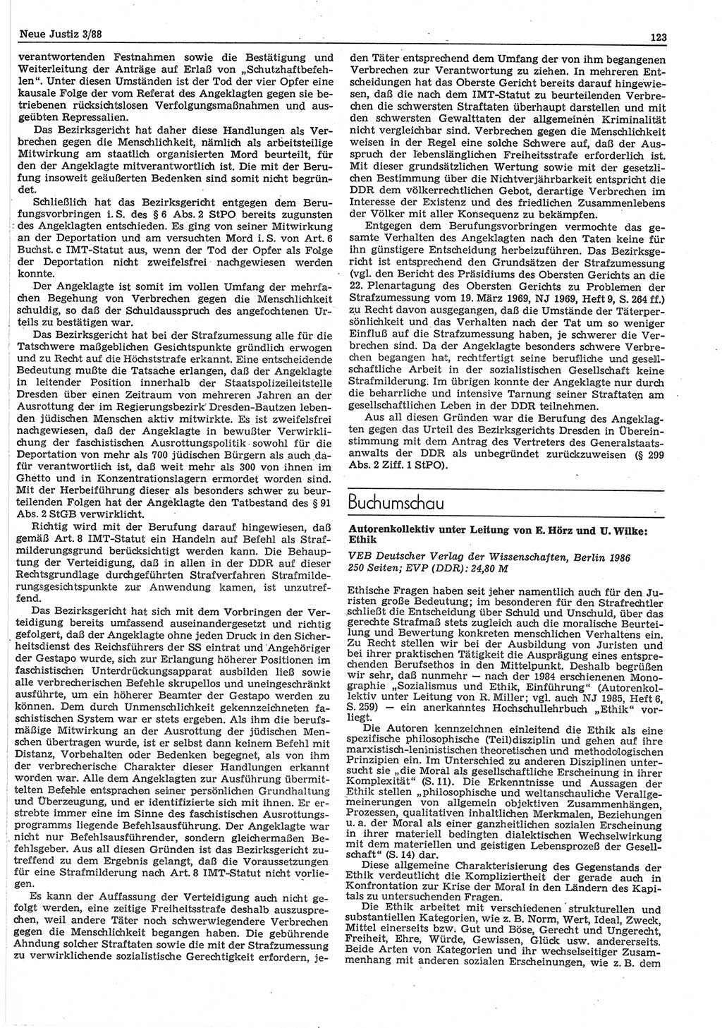 Neue Justiz (NJ), Zeitschrift für sozialistisches Recht und Gesetzlichkeit [Deutsche Demokratische Republik (DDR)], 42. Jahrgang 1988, Seite 123 (NJ DDR 1988, S. 123)