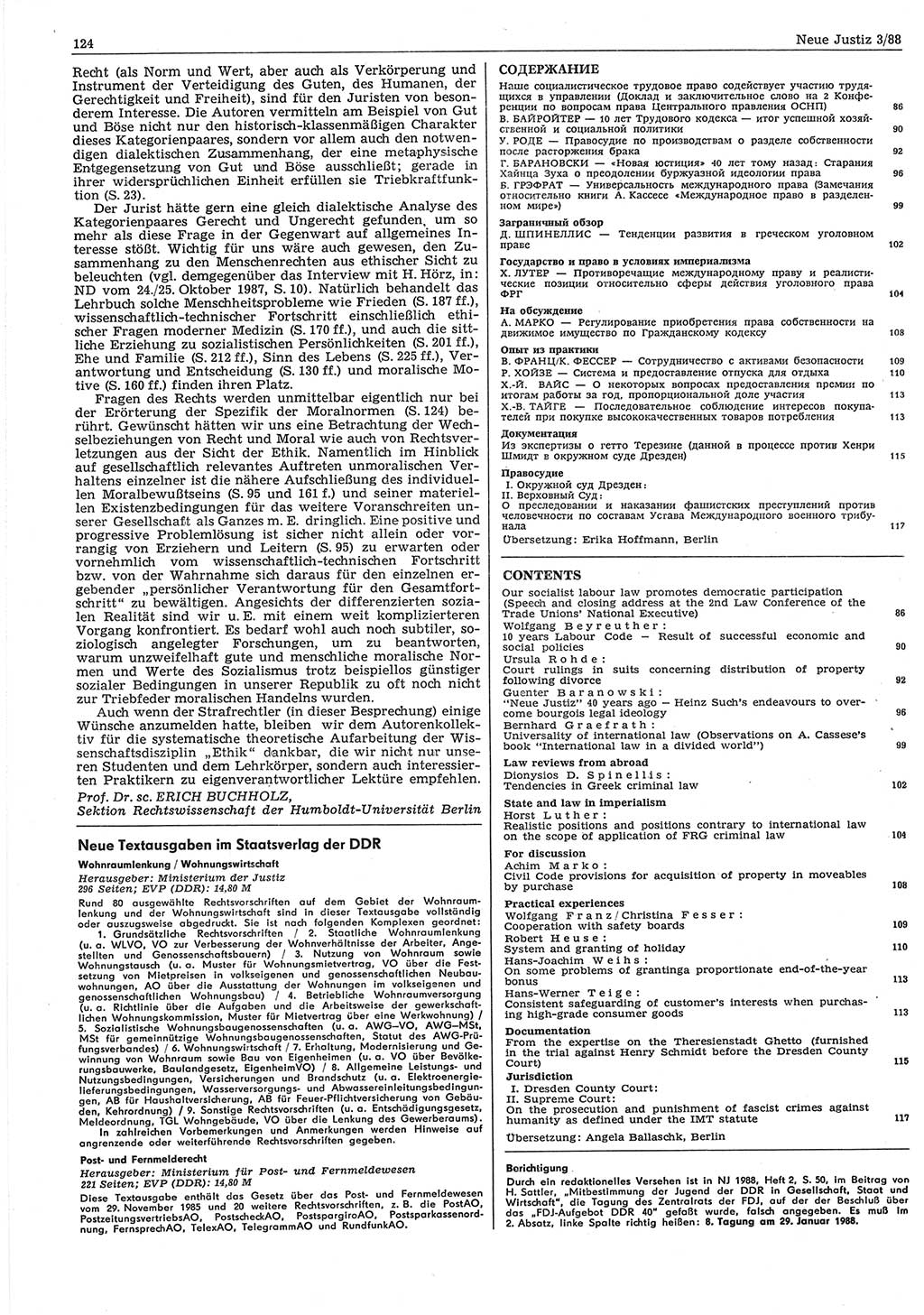 Neue Justiz (NJ), Zeitschrift für sozialistisches Recht und Gesetzlichkeit [Deutsche Demokratische Republik (DDR)], 42. Jahrgang 1988, Seite 124 (NJ DDR 1988, S. 124)