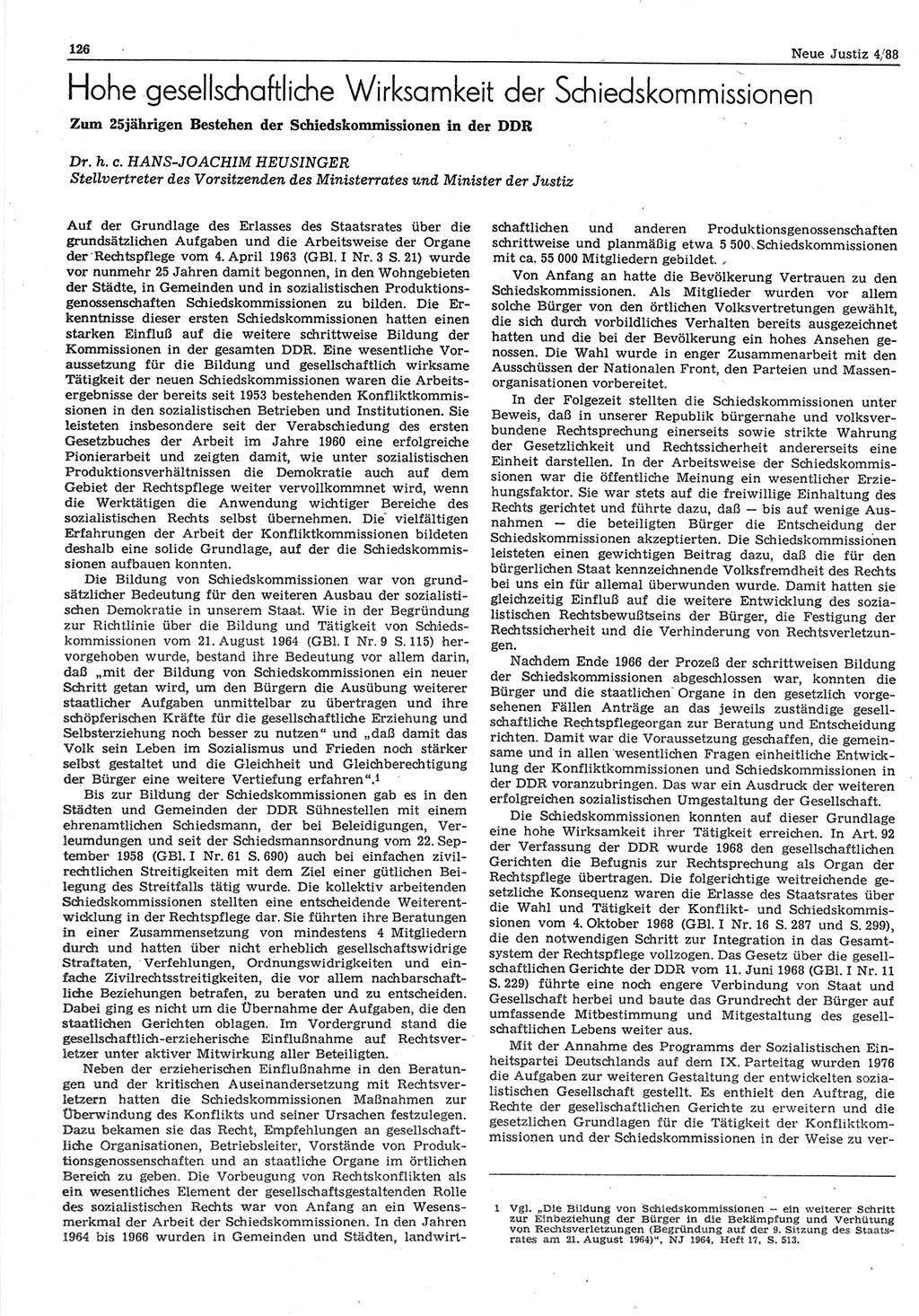 Neue Justiz (NJ), Zeitschrift für sozialistisches Recht und Gesetzlichkeit [Deutsche Demokratische Republik (DDR)], 42. Jahrgang 1988, Seite 126 (NJ DDR 1988, S. 126)