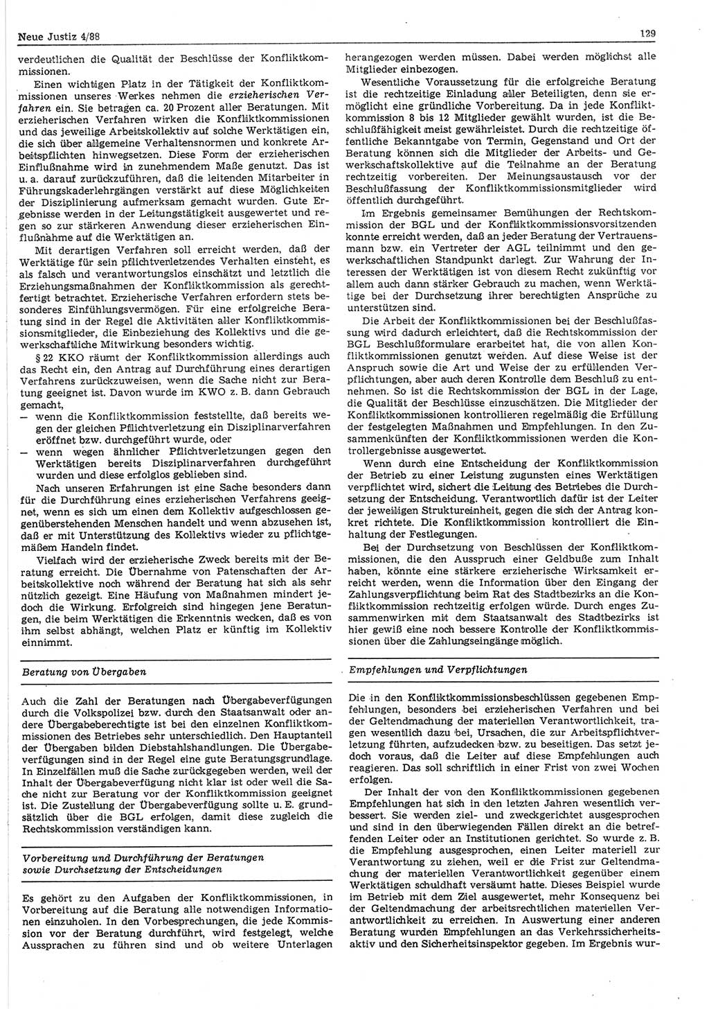 Neue Justiz (NJ), Zeitschrift für sozialistisches Recht und Gesetzlichkeit [Deutsche Demokratische Republik (DDR)], 42. Jahrgang 1988, Seite 129 (NJ DDR 1988, S. 129)