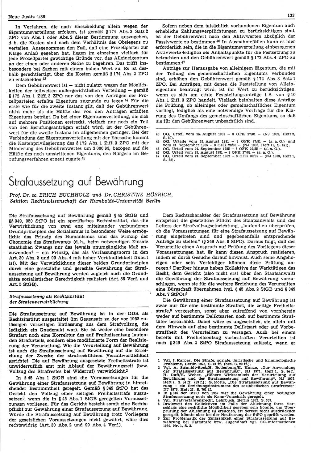 Neue Justiz (NJ), Zeitschrift für sozialistisches Recht und Gesetzlichkeit [Deutsche Demokratische Republik (DDR)], 42. Jahrgang 1988, Seite 133 (NJ DDR 1988, S. 133)