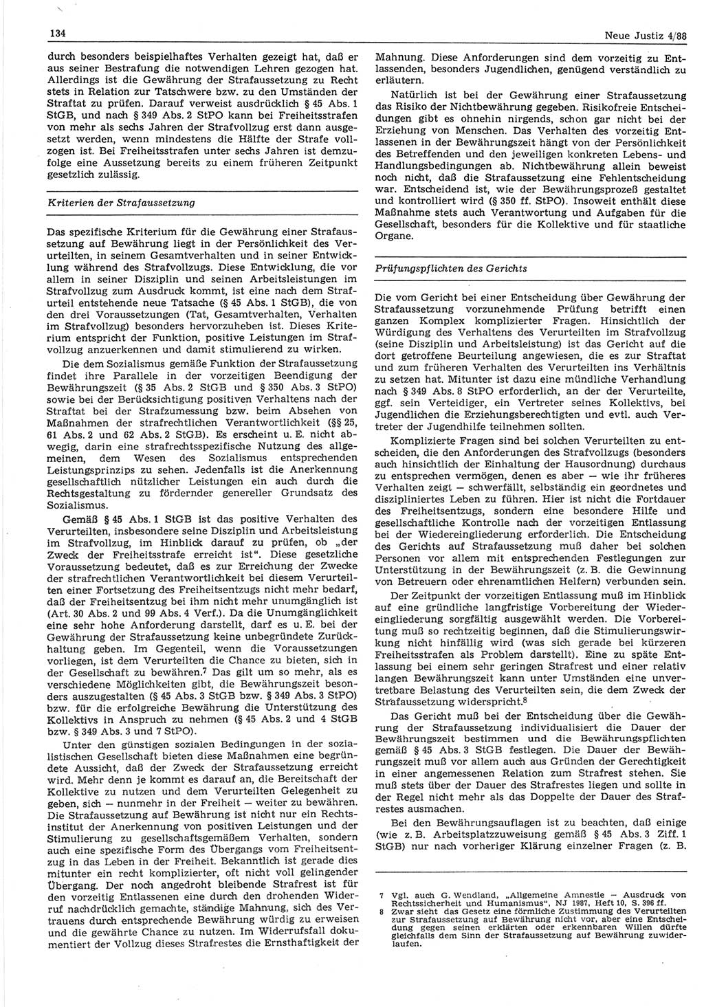 Neue Justiz (NJ), Zeitschrift für sozialistisches Recht und Gesetzlichkeit [Deutsche Demokratische Republik (DDR)], 42. Jahrgang 1988, Seite 134 (NJ DDR 1988, S. 134)