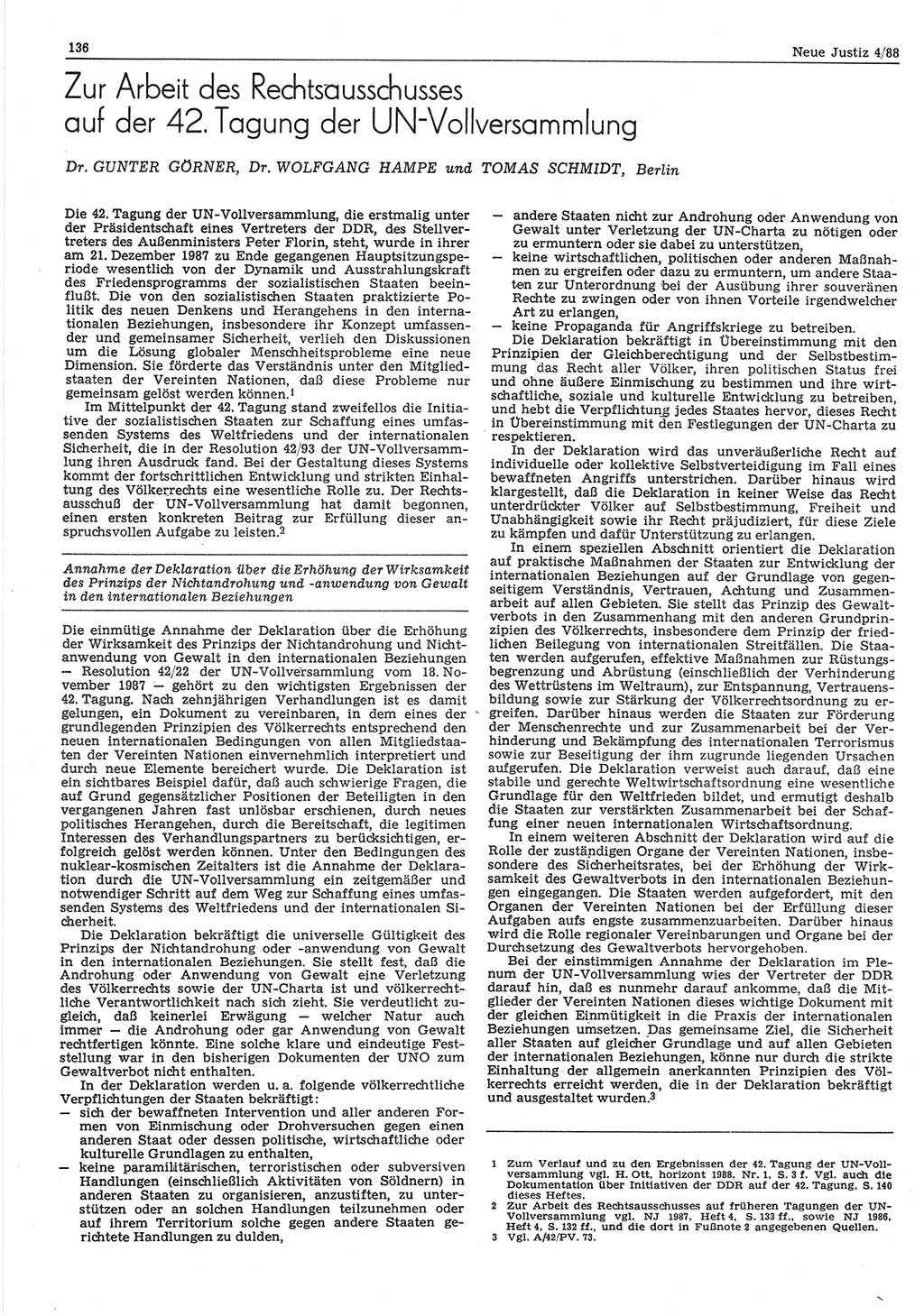 Neue Justiz (NJ), Zeitschrift für sozialistisches Recht und Gesetzlichkeit [Deutsche Demokratische Republik (DDR)], 42. Jahrgang 1988, Seite 136 (NJ DDR 1988, S. 136)