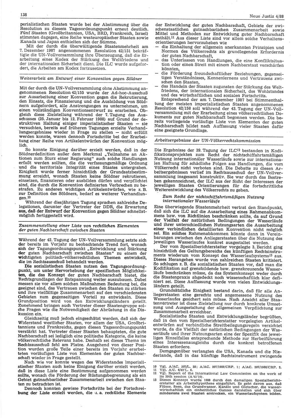 Neue Justiz (NJ), Zeitschrift für sozialistisches Recht und Gesetzlichkeit [Deutsche Demokratische Republik (DDR)], 42. Jahrgang 1988, Seite 138 (NJ DDR 1988, S. 138)
