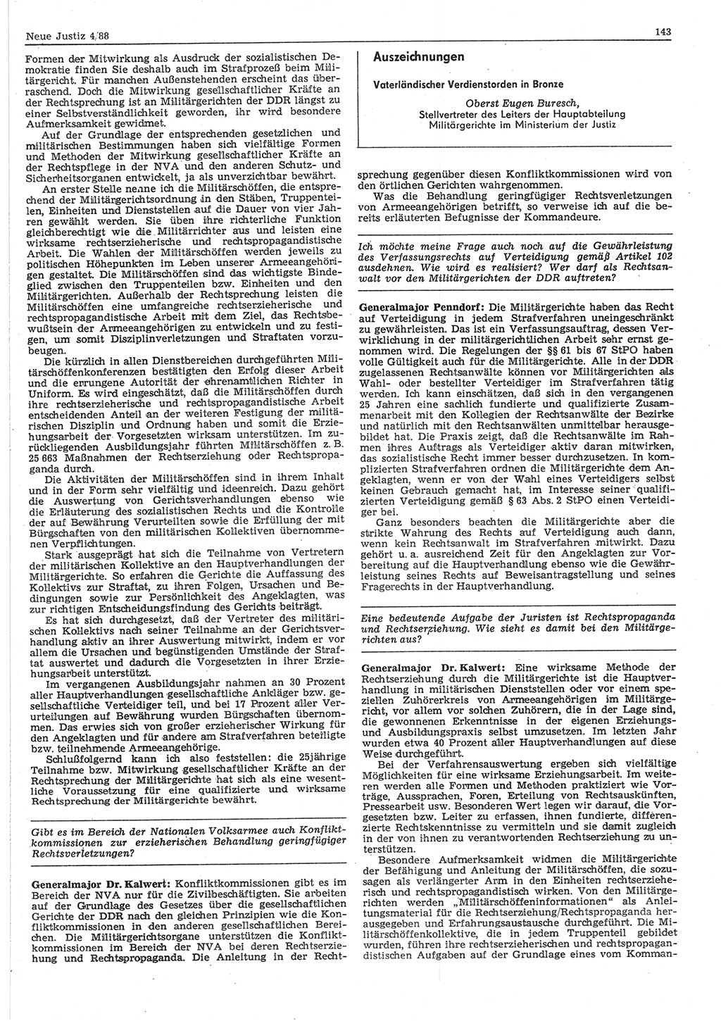 Neue Justiz (NJ), Zeitschrift für sozialistisches Recht und Gesetzlichkeit [Deutsche Demokratische Republik (DDR)], 42. Jahrgang 1988, Seite 143 (NJ DDR 1988, S. 143)
