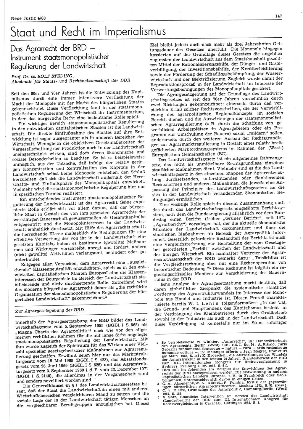 Neue Justiz (NJ), Zeitschrift für sozialistisches Recht und Gesetzlichkeit [Deutsche Demokratische Republik (DDR)], 42. Jahrgang 1988, Seite 147 (NJ DDR 1988, S. 147)