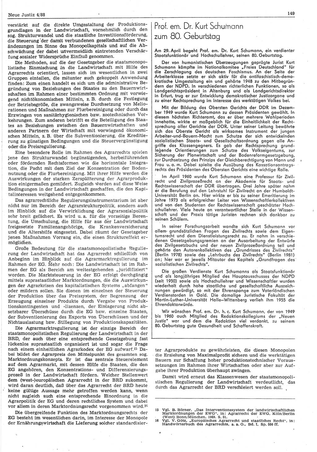 Neue Justiz (NJ), Zeitschrift für sozialistisches Recht und Gesetzlichkeit [Deutsche Demokratische Republik (DDR)], 42. Jahrgang 1988, Seite 149 (NJ DDR 1988, S. 149)