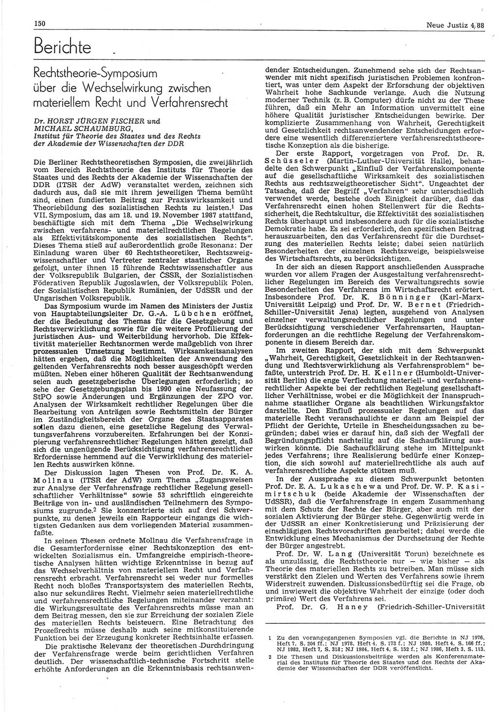 Neue Justiz (NJ), Zeitschrift für sozialistisches Recht und Gesetzlichkeit [Deutsche Demokratische Republik (DDR)], 42. Jahrgang 1988, Seite 150 (NJ DDR 1988, S. 150)