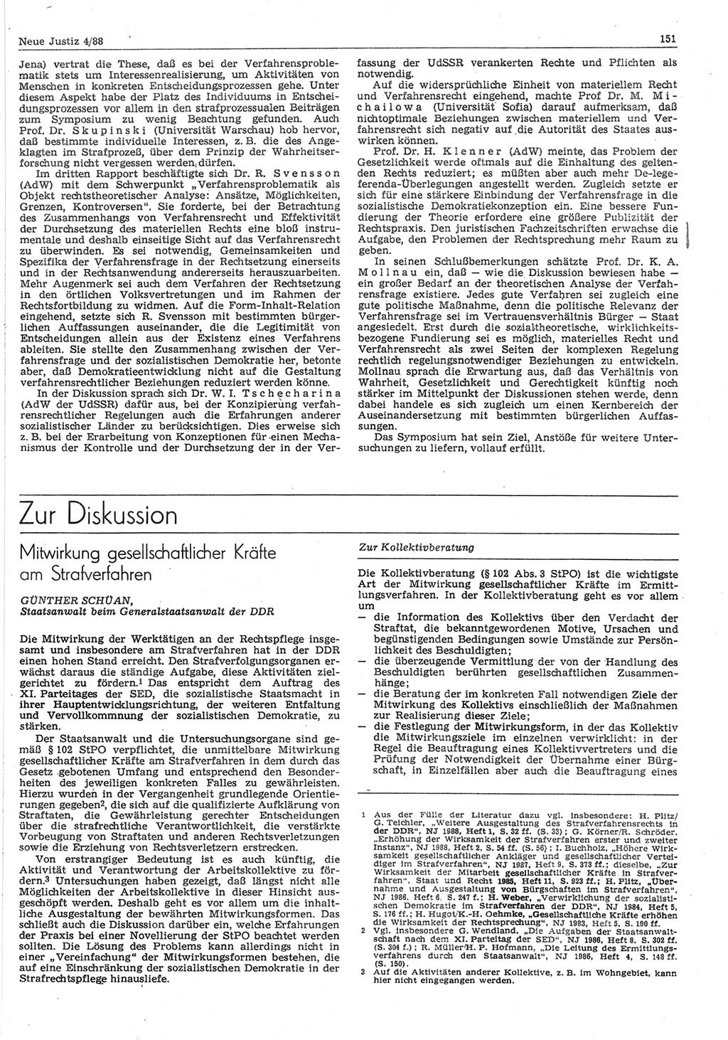 Neue Justiz (NJ), Zeitschrift für sozialistisches Recht und Gesetzlichkeit [Deutsche Demokratische Republik (DDR)], 42. Jahrgang 1988, Seite 151 (NJ DDR 1988, S. 151)