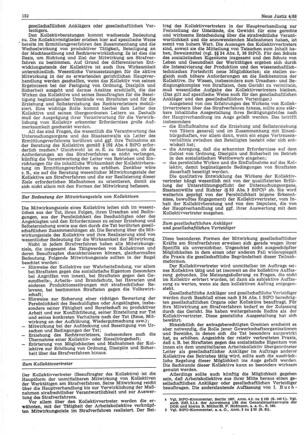 Neue Justiz (NJ), Zeitschrift für sozialistisches Recht und Gesetzlichkeit [Deutsche Demokratische Republik (DDR)], 42. Jahrgang 1988, Seite 152 (NJ DDR 1988, S. 152)