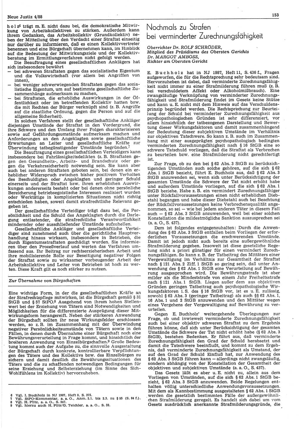 Neue Justiz (NJ), Zeitschrift für sozialistisches Recht und Gesetzlichkeit [Deutsche Demokratische Republik (DDR)], 42. Jahrgang 1988, Seite 153 (NJ DDR 1988, S. 153)