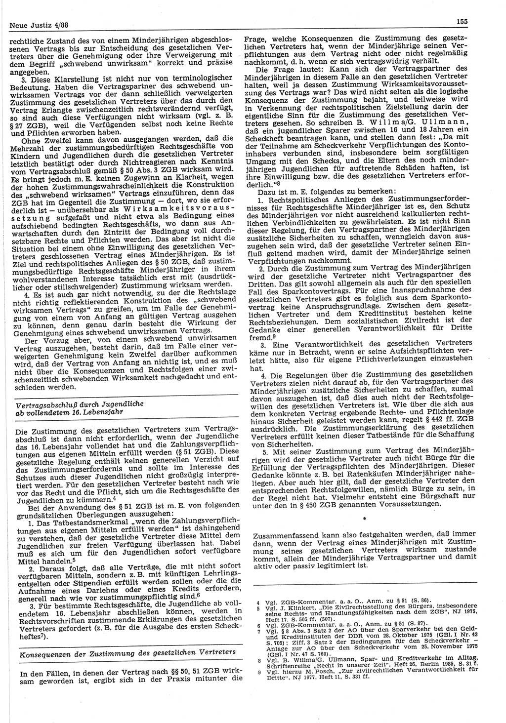 Neue Justiz (NJ), Zeitschrift für sozialistisches Recht und Gesetzlichkeit [Deutsche Demokratische Republik (DDR)], 42. Jahrgang 1988, Seite 155 (NJ DDR 1988, S. 155)