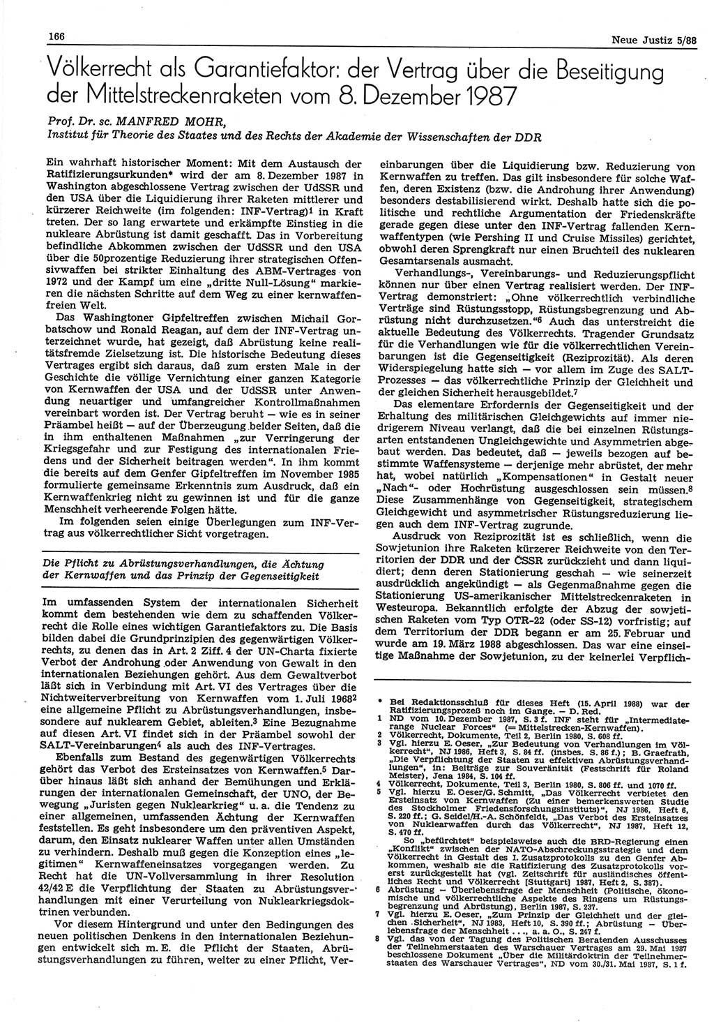 Neue Justiz (NJ), Zeitschrift für sozialistisches Recht und Gesetzlichkeit [Deutsche Demokratische Republik (DDR)], 42. Jahrgang 1988, Seite 166 (NJ DDR 1988, S. 166)