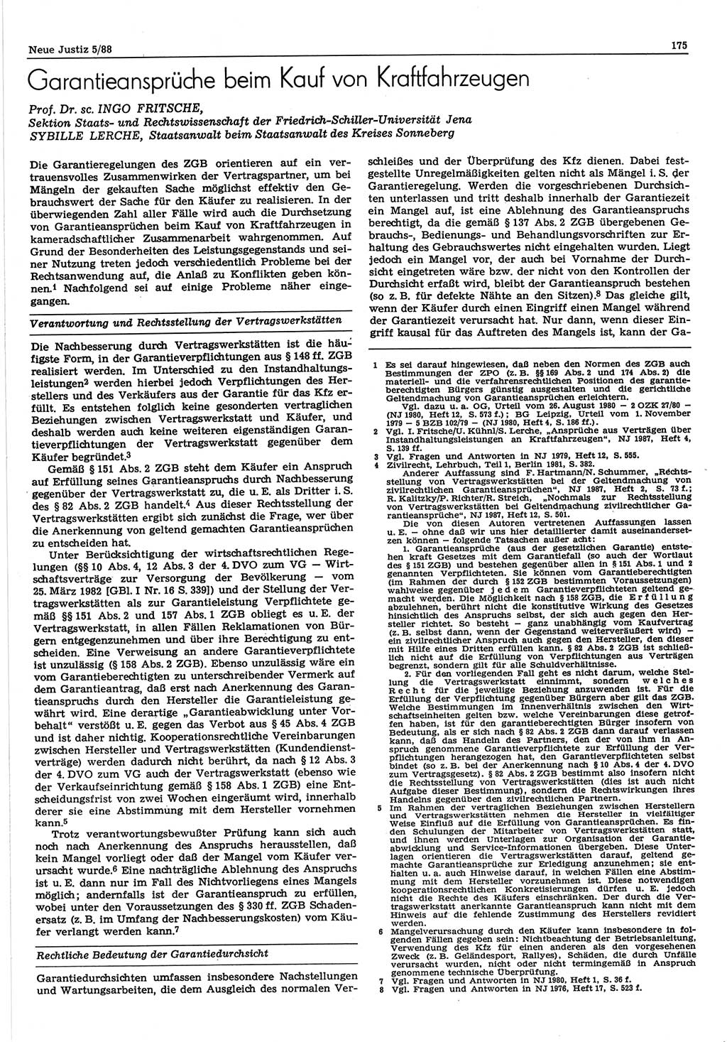 Neue Justiz (NJ), Zeitschrift für sozialistisches Recht und Gesetzlichkeit [Deutsche Demokratische Republik (DDR)], 42. Jahrgang 1988, Seite 175 (NJ DDR 1988, S. 175)