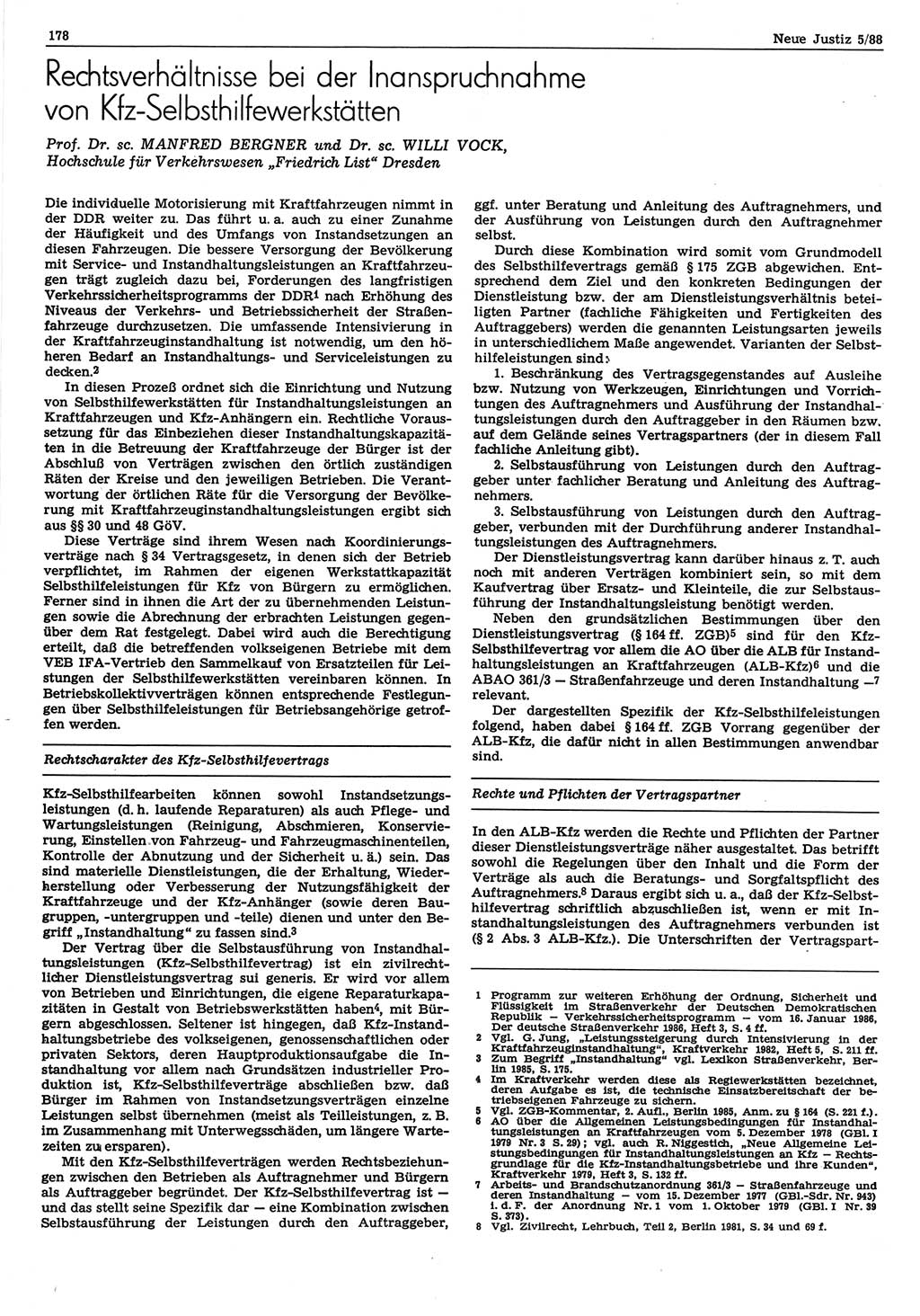Neue Justiz (NJ), Zeitschrift für sozialistisches Recht und Gesetzlichkeit [Deutsche Demokratische Republik (DDR)], 42. Jahrgang 1988, Seite 178 (NJ DDR 1988, S. 178)
