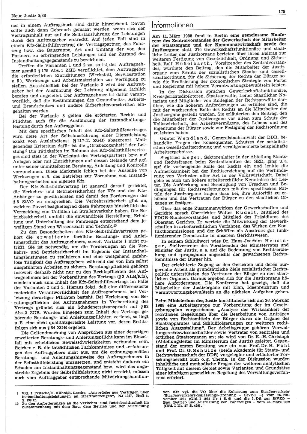 Neue Justiz (NJ), Zeitschrift für sozialistisches Recht und Gesetzlichkeit [Deutsche Demokratische Republik (DDR)], 42. Jahrgang 1988, Seite 179 (NJ DDR 1988, S. 179)
