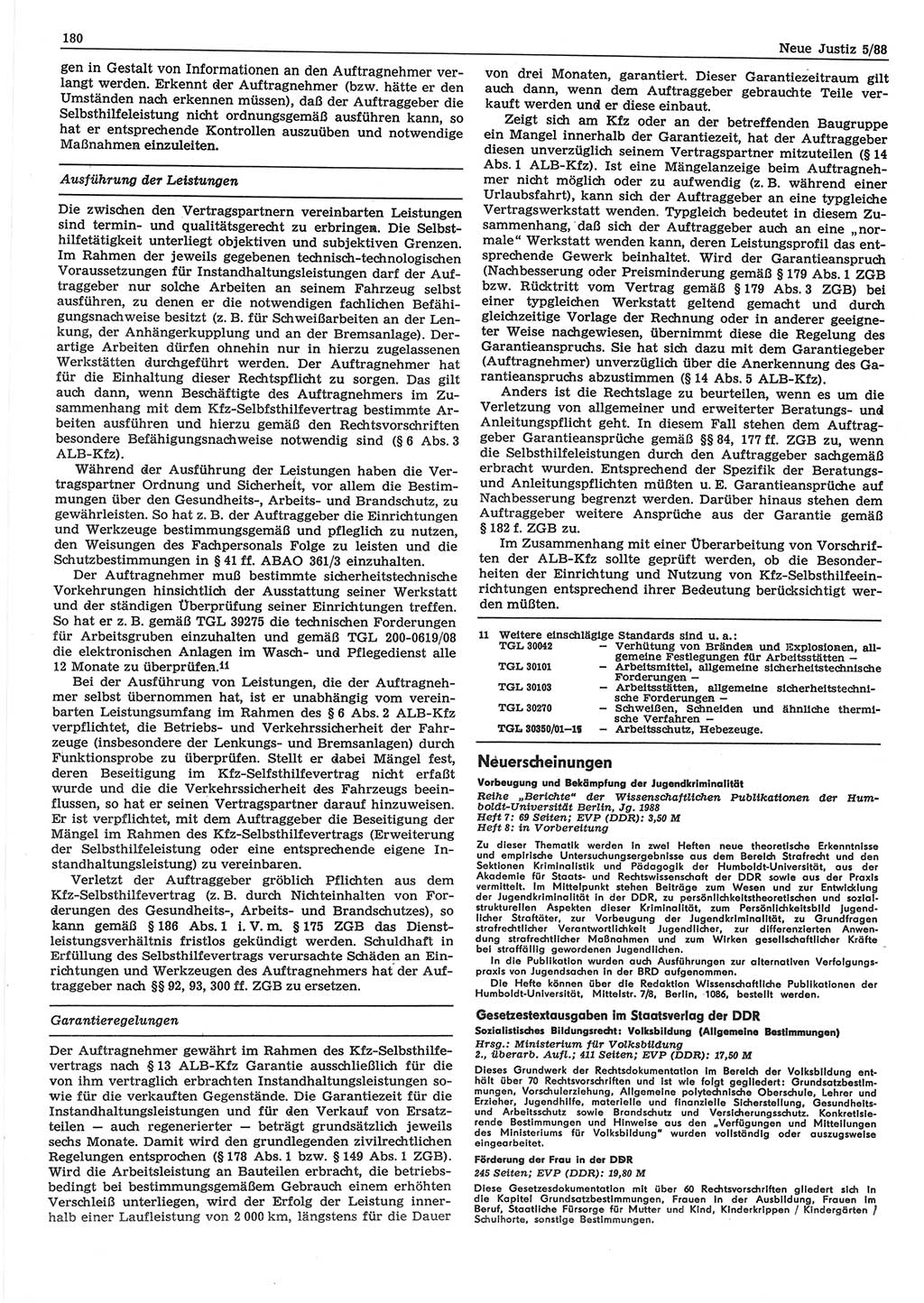 Neue Justiz (NJ), Zeitschrift für sozialistisches Recht und Gesetzlichkeit [Deutsche Demokratische Republik (DDR)], 42. Jahrgang 1988, Seite 180 (NJ DDR 1988, S. 180)