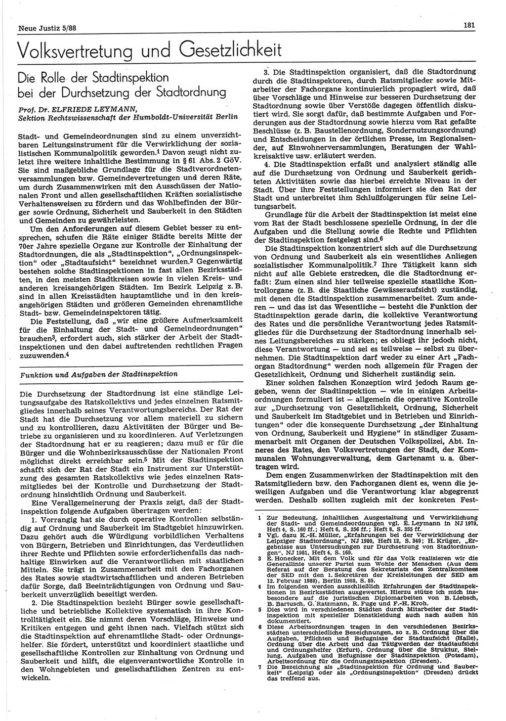 Neue Justiz (NJ), Zeitschrift für sozialistisches Recht und Gesetzlichkeit [Deutsche Demokratische Republik (DDR)], 42. Jahrgang 1988, Seite 181 (NJ DDR 1988, S. 181)