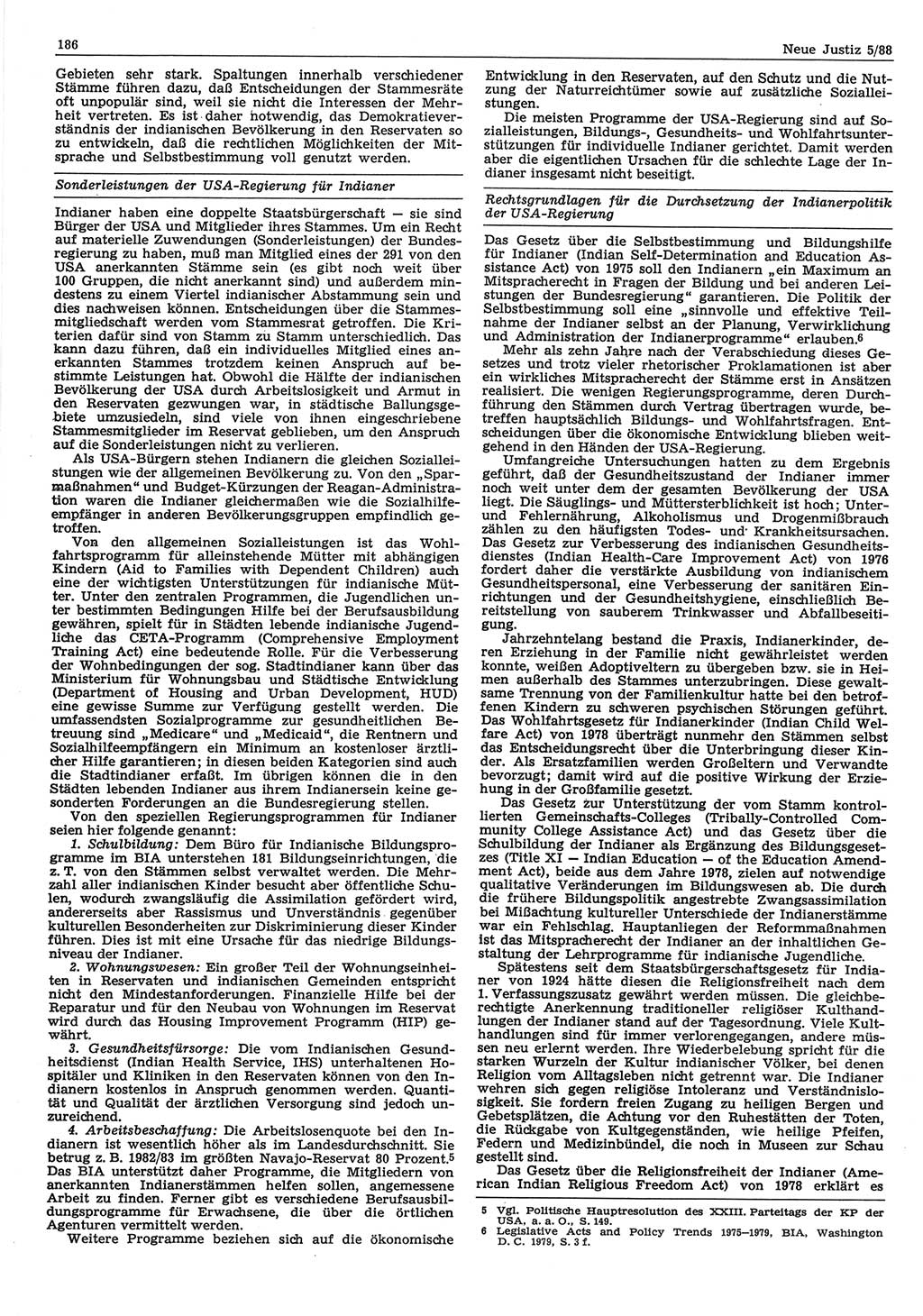 Neue Justiz (NJ), Zeitschrift für sozialistisches Recht und Gesetzlichkeit [Deutsche Demokratische Republik (DDR)], 42. Jahrgang 1988, Seite 186 (NJ DDR 1988, S. 186)