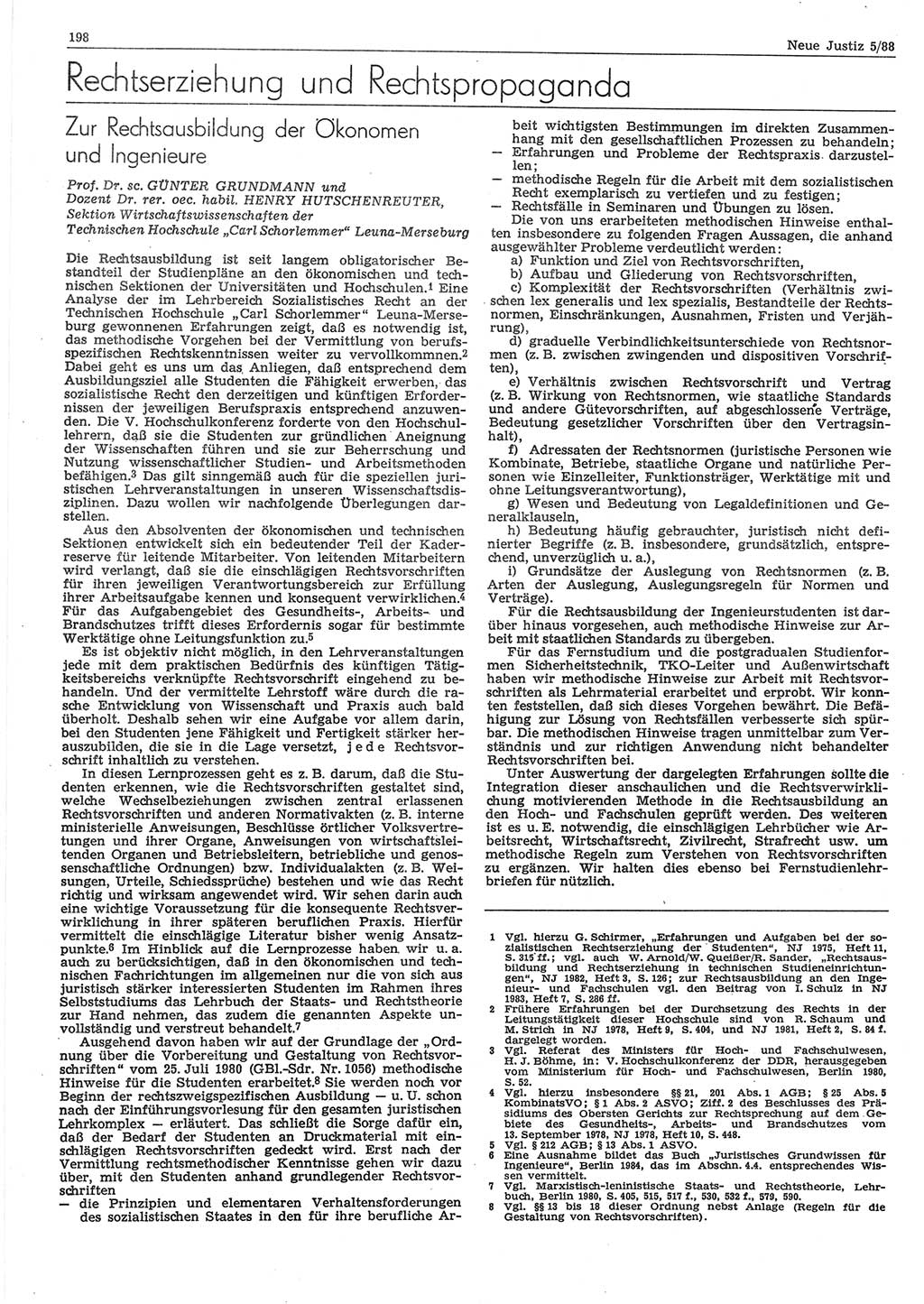 Neue Justiz (NJ), Zeitschrift für sozialistisches Recht und Gesetzlichkeit [Deutsche Demokratische Republik (DDR)], 42. Jahrgang 1988, Seite 198 (NJ DDR 1988, S. 198)