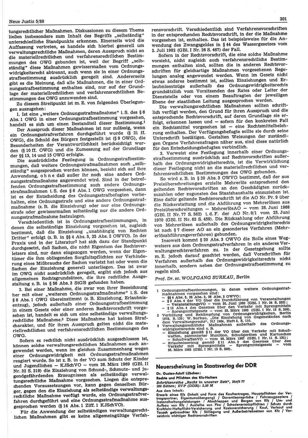 Neue Justiz (NJ), Zeitschrift für sozialistisches Recht und Gesetzlichkeit [Deutsche Demokratische Republik (DDR)], 42. Jahrgang 1988, Seite 201 (NJ DDR 1988, S. 201)