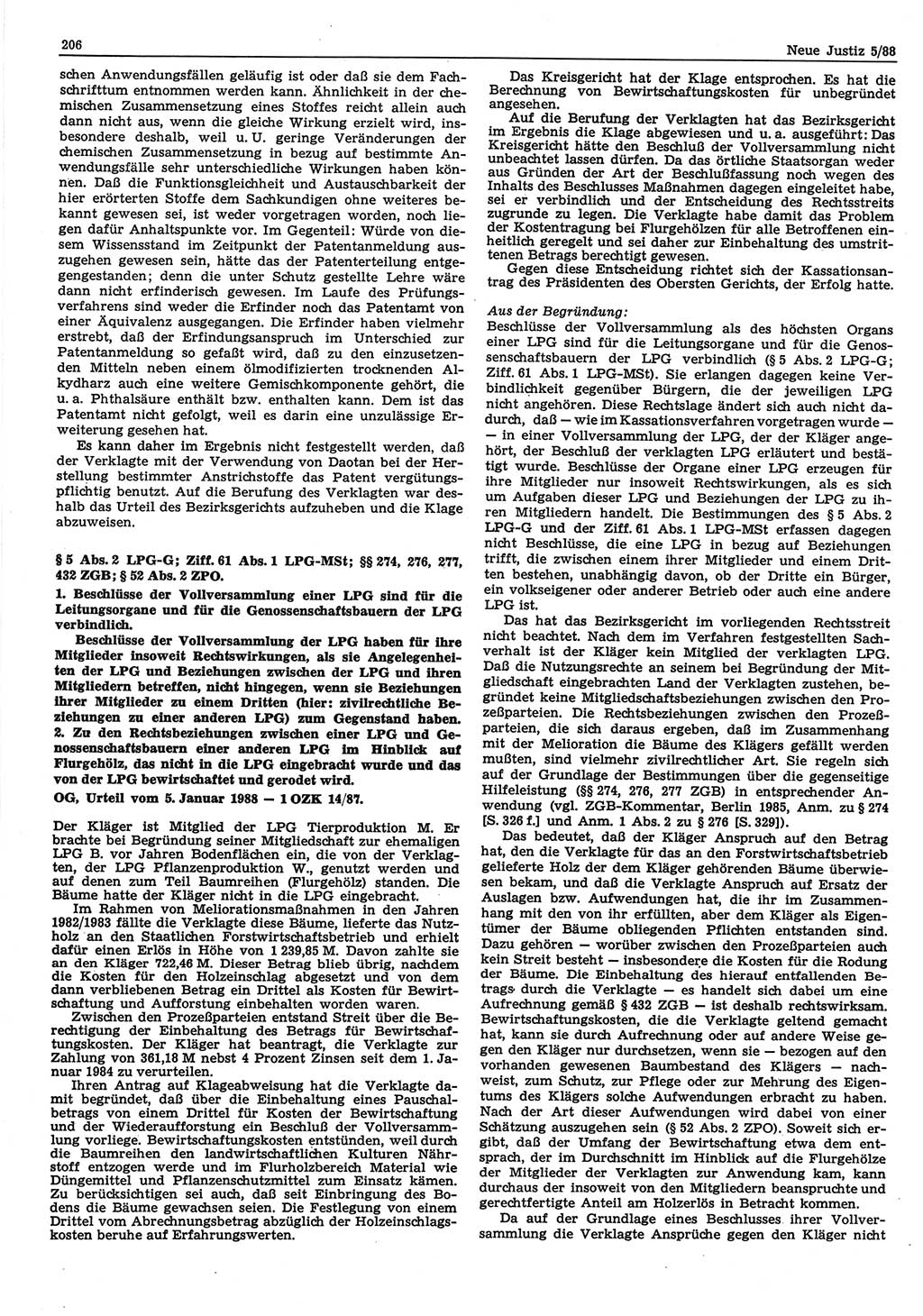 Neue Justiz (NJ), Zeitschrift für sozialistisches Recht und Gesetzlichkeit [Deutsche Demokratische Republik (DDR)], 42. Jahrgang 1988, Seite 206 (NJ DDR 1988, S. 206)